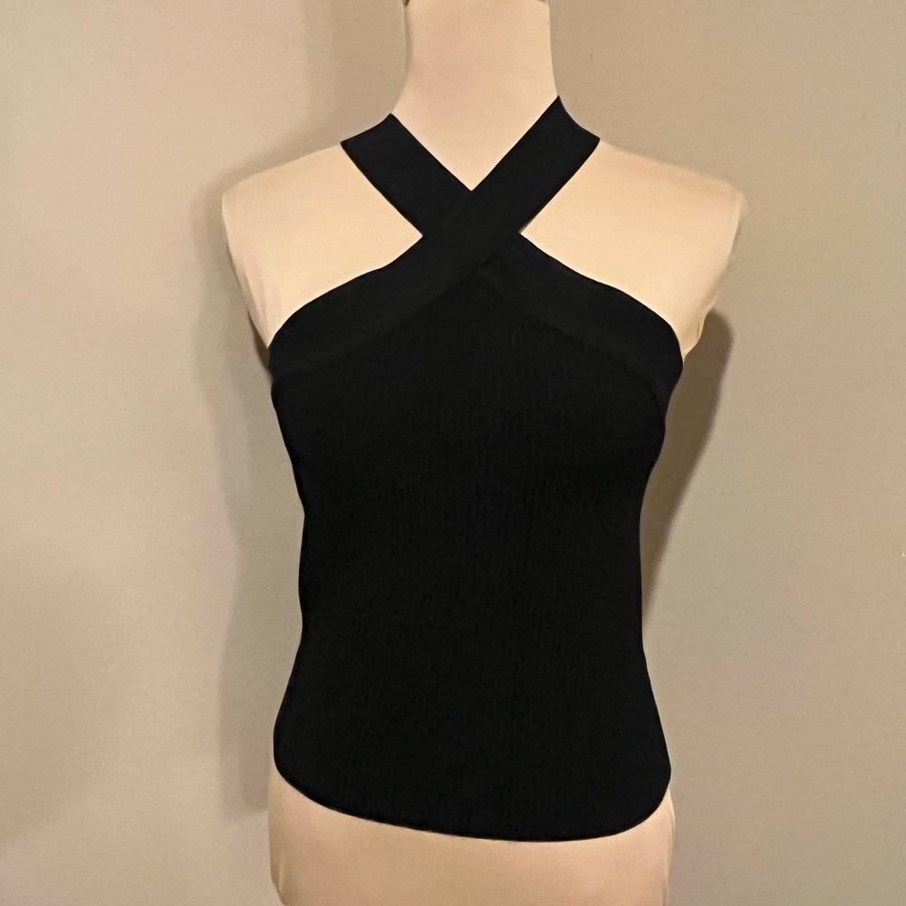 Rachel Zoe Black Cross-Neck Tank Top, size Small